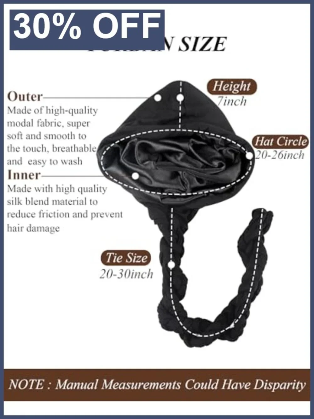 Satin Lined Turban Headwrap Pre-tied Adjustable Unisex